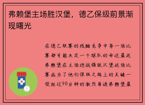 弗赖堡主场胜汉堡，德乙保级前景渐现曙光