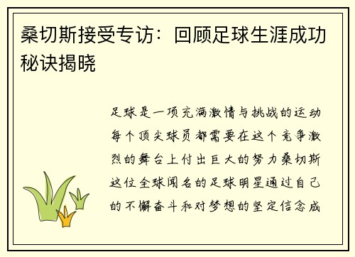 桑切斯接受专访：回顾足球生涯成功秘诀揭晓