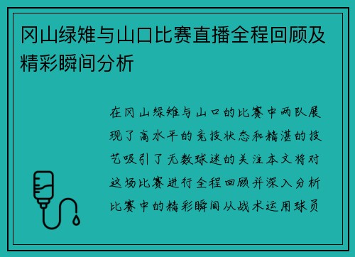 冈山绿雉与山口比赛直播全程回顾及精彩瞬间分析